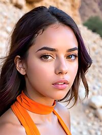 The brunette woman's body glistens under Ein Gedi Reserve's moonlit night sky